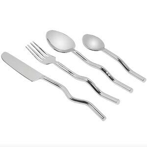 NEW Fazeek Wave Cutlery 4 Piece Set in Silver Stainless Steel Wavy Utensils